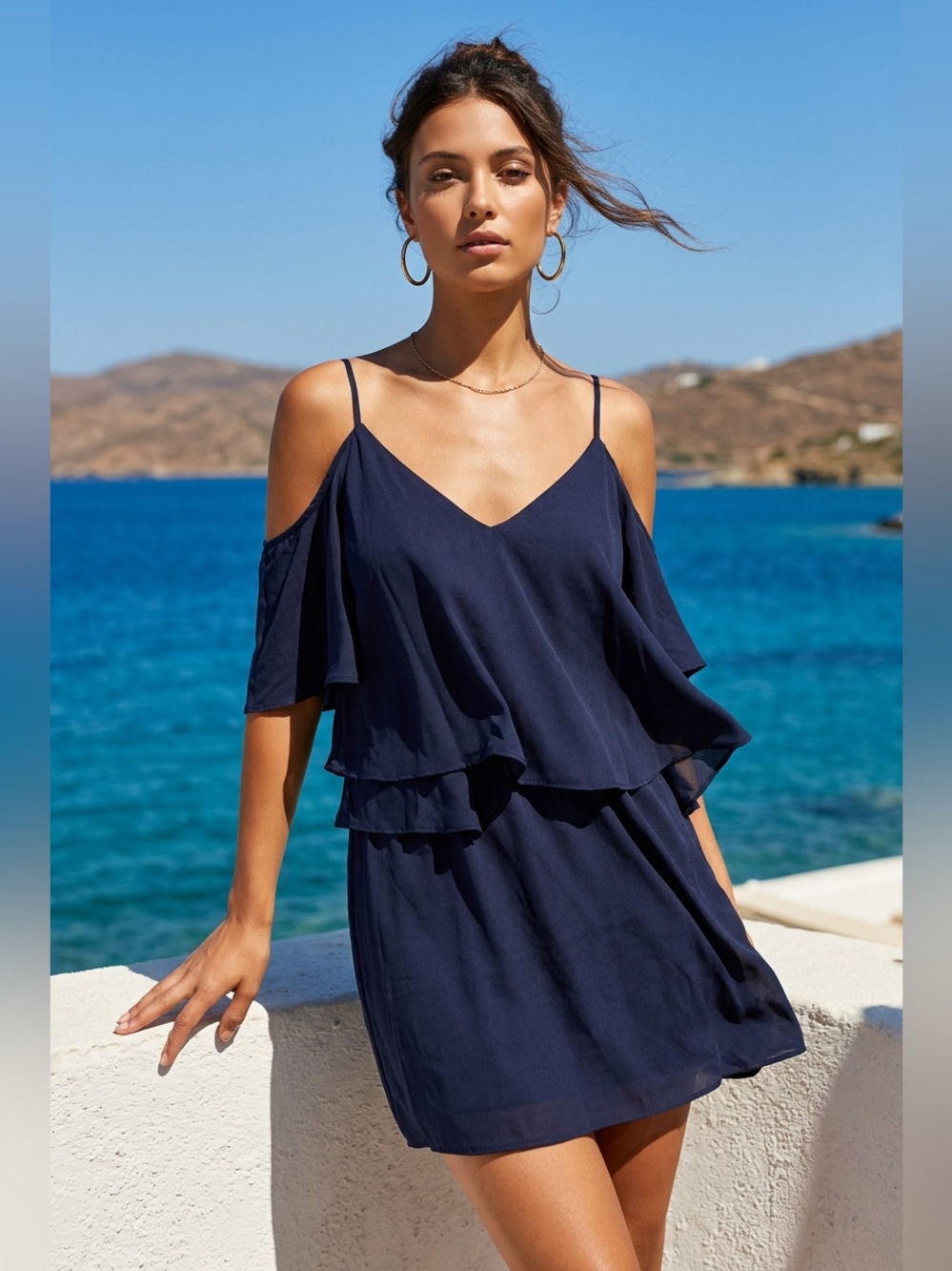 REVOLVE Krisa NWT Cold shoulder lined Layered slip in Dress 100% Polyester.